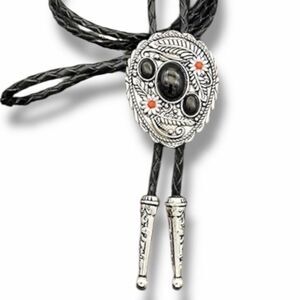 Vintage Western Silver Black Jade Bolo Tie Southwestern Cowboy NWT